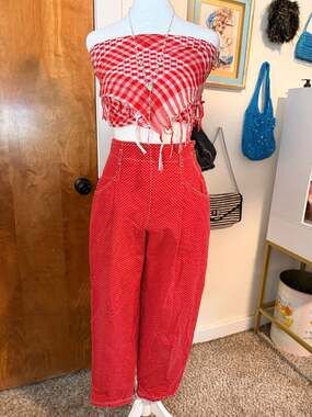 Vintage Esprit Teens Red and White Polka Dot High-Waisted Sailor Pants